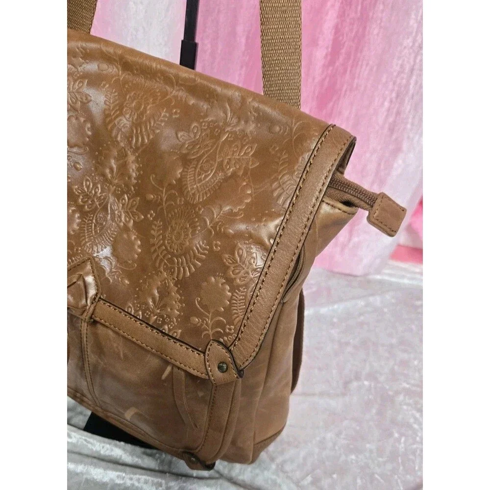 The Sak Tan Ventura Embossed Floral Tooled Leather Backpack 13x15x5